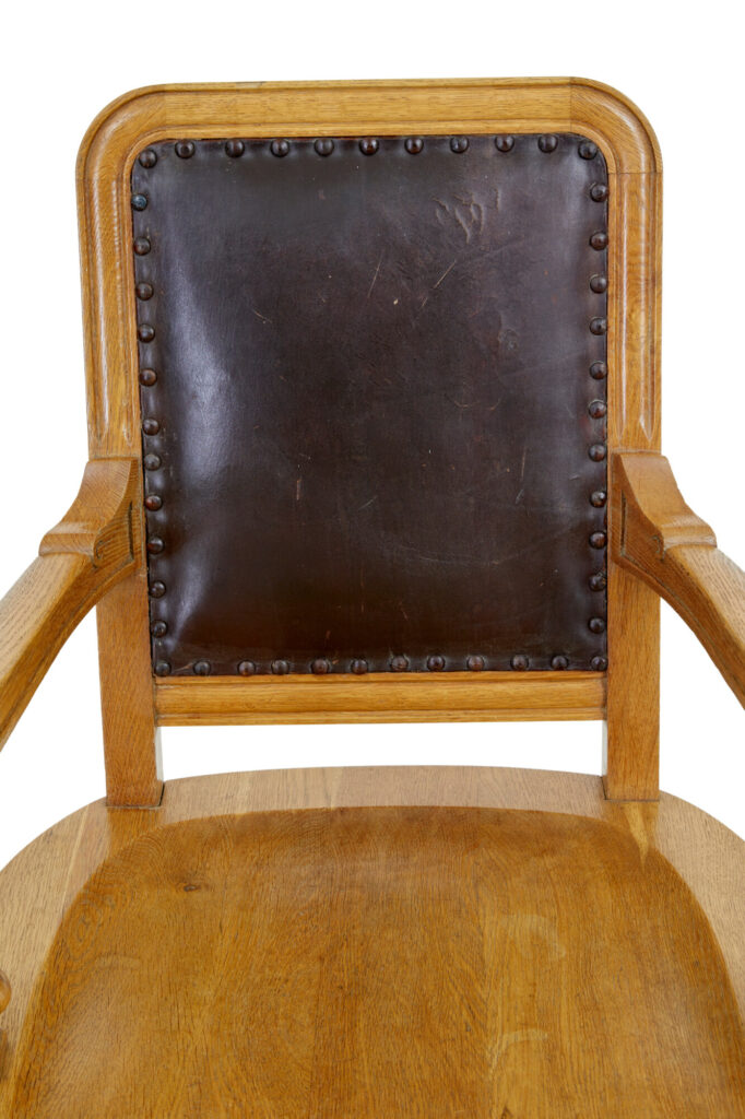 Pair of Oak and Leather  Arts and Crafts Library Chairs — image 4