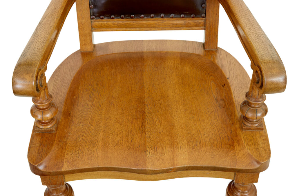 Pair of Oak and Leather  Arts and Crafts Library Chairs — image 6