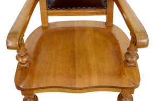 Pair of Oak and Leather  Arts and Crafts Library Chairs — thumbnail 6