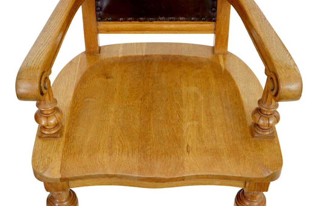 Pair of Oak and Leather  Arts and Crafts Library Chairs — image 7