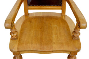 Pair of Oak and Leather  Arts and Crafts Library Chairs — thumbnail 7