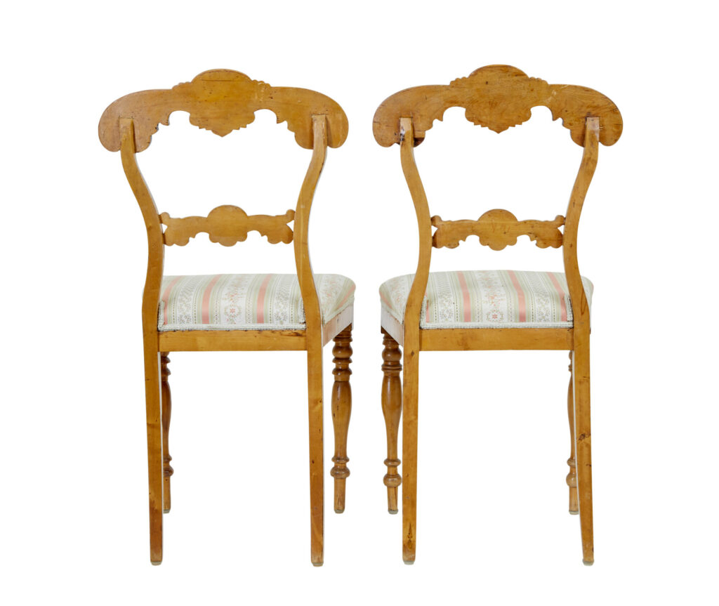 Pair of Early 20th Century Carved Birch Hall Chairs — image 3