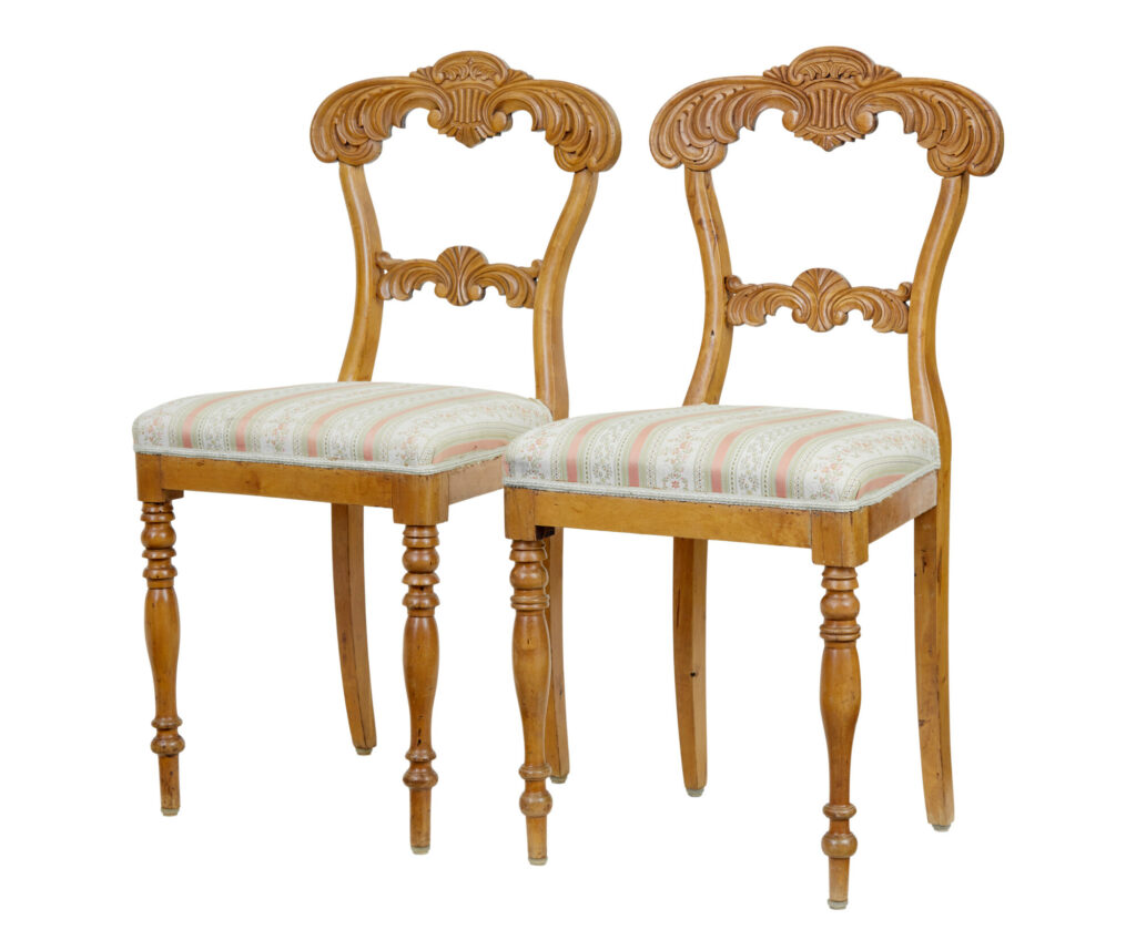 Pair of Early 20th Century Carved Birch Hall Chairs — image 1
