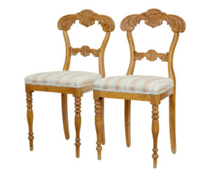 Pair of Early 20th Century Carved Birch Hall Chairs — thumbnail 1