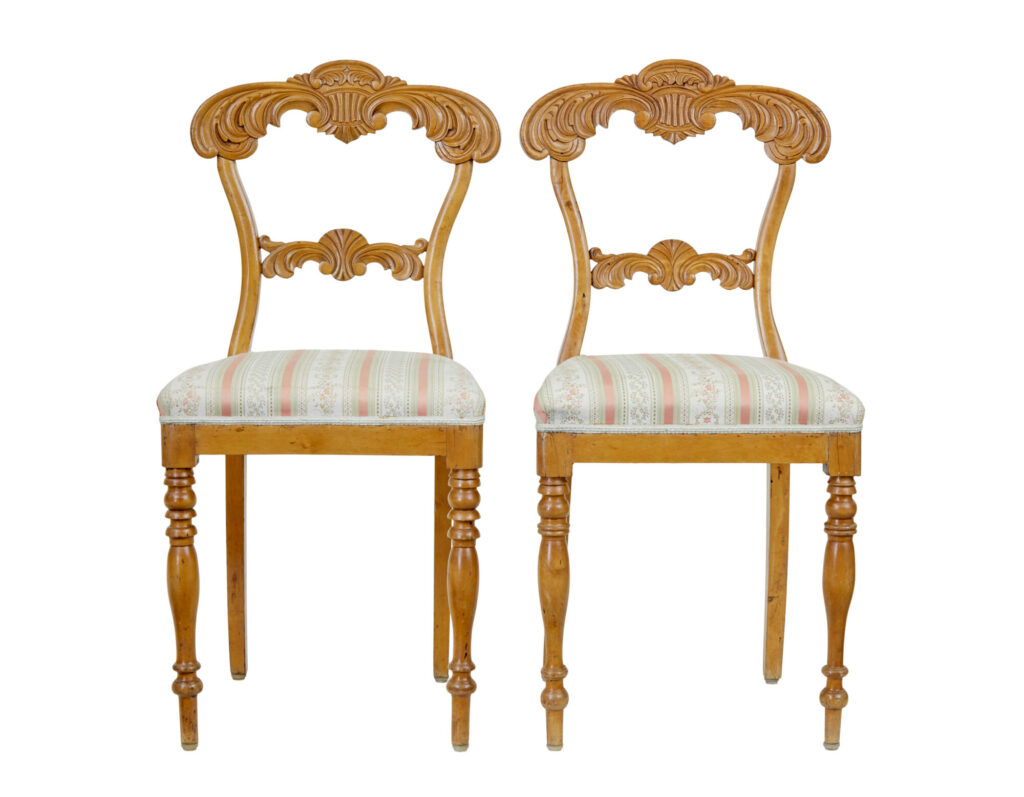 Pair of Early 20th Century Carved Birch Hall Chairs — image 6