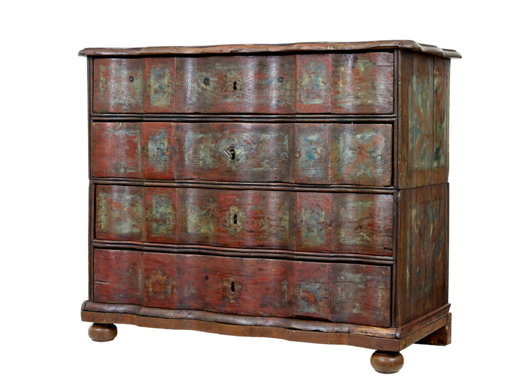 MID 18TH CENTURY DANISH PINE PAINTED CHEST OF DRAWERS