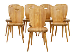Set of 8 Scandinavian Mid Century Pine Dining Chairs — thumbnail 1