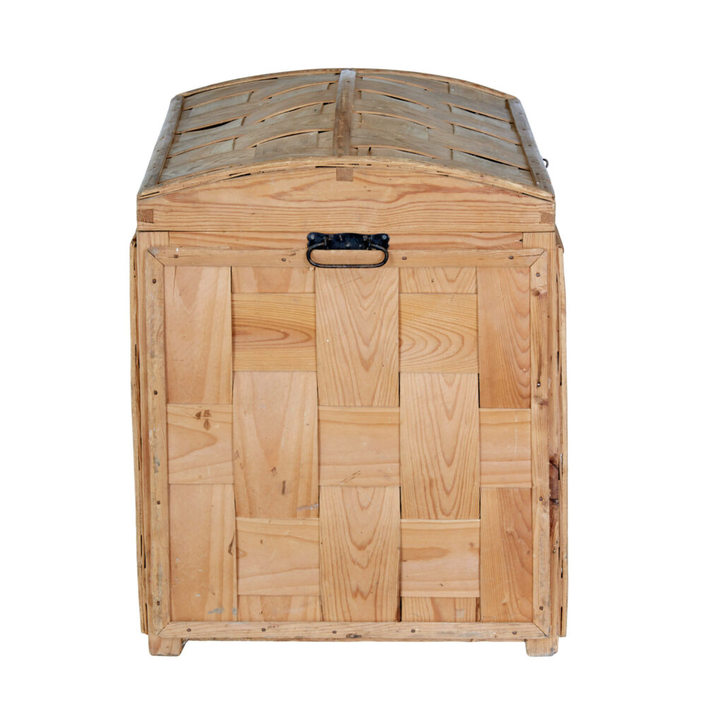 Scandinavian Early 20th Century Woven Pine Dome Top Trunk — image 4