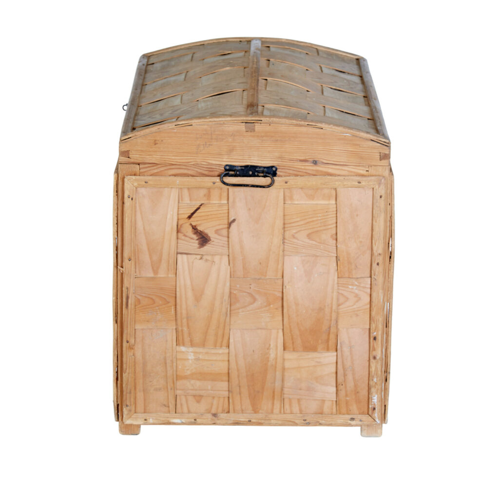 Scandinavian Early 20th Century Woven Pine Dome Top Trunk — image 6