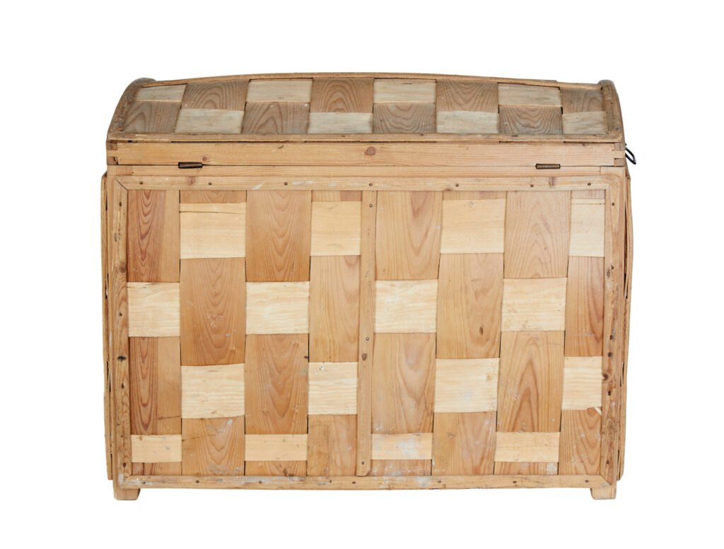 Scandinavian Early 20th Century Woven Pine Dome Top Trunk — image 5