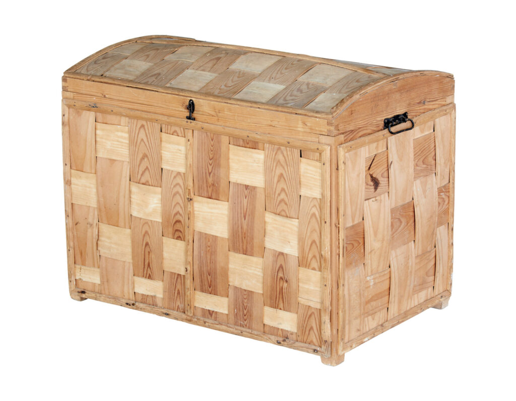 Scandinavian Early 20th Century Woven Pine Dome Top Trunk