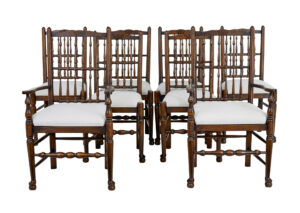 Set of 6+2 Oak Spindle Back Dining Chairs — thumbnail 1