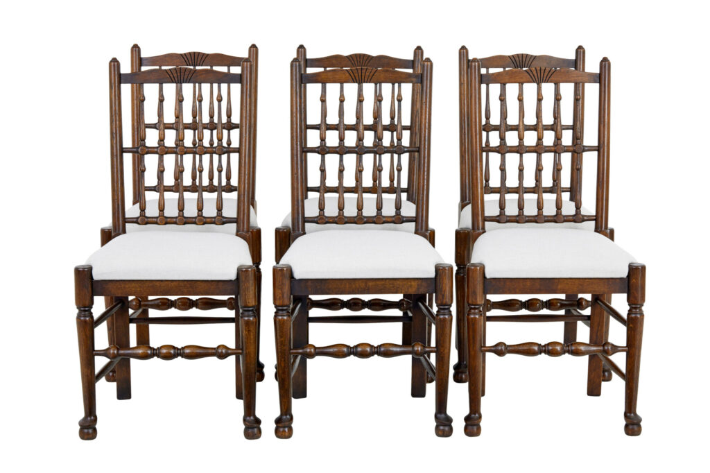 Set of 6+2 Oak Spindle Back Dining Chairs — image 2