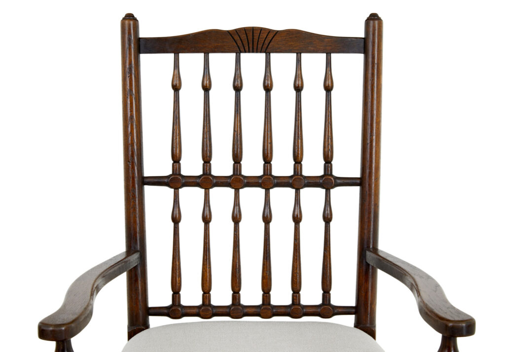 Set of 6+2 Oak Spindle Back Dining Chairs — image 6