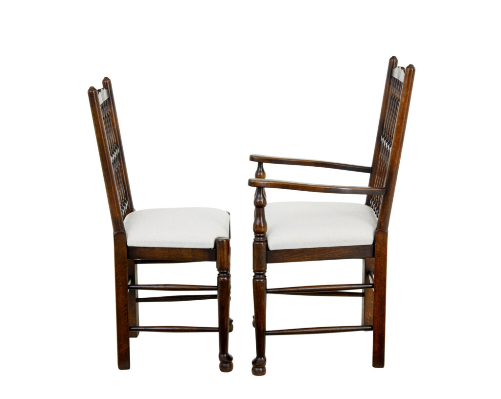 Set of 6+2 Oak Spindle Back Dining Chairs — image 8