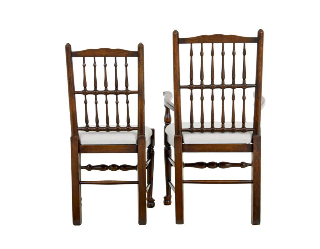 Set of 6+2 Oak Spindle Back Dining Chairs — image 7