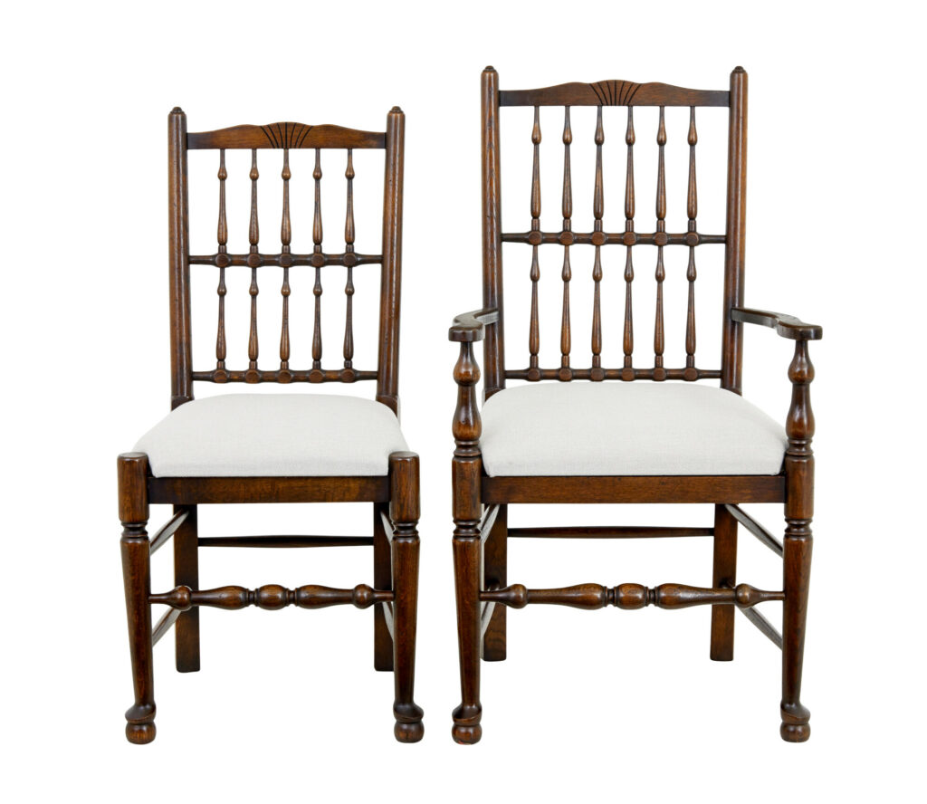 Set of 6+2 Oak Spindle Back Dining Chairs — image 10