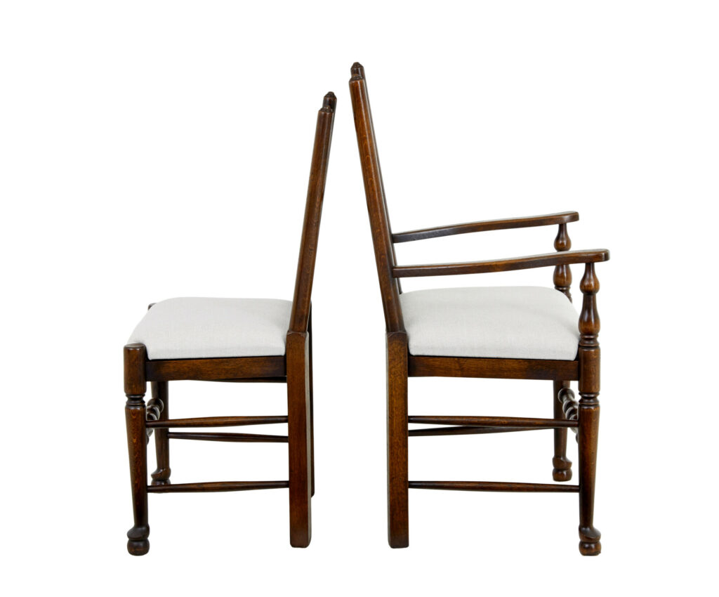 Set of 6+2 Oak Spindle Back Dining Chairs — image 9