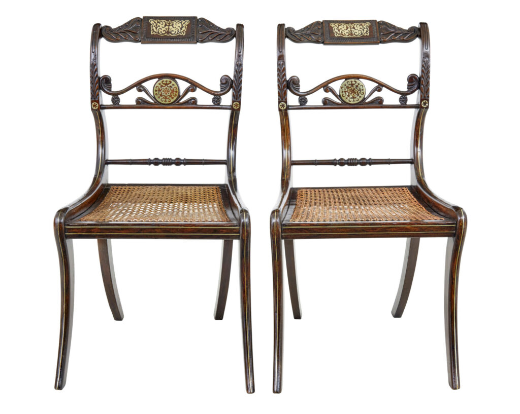 Pair of Carved 19th Century Regency Inlaid Chairs