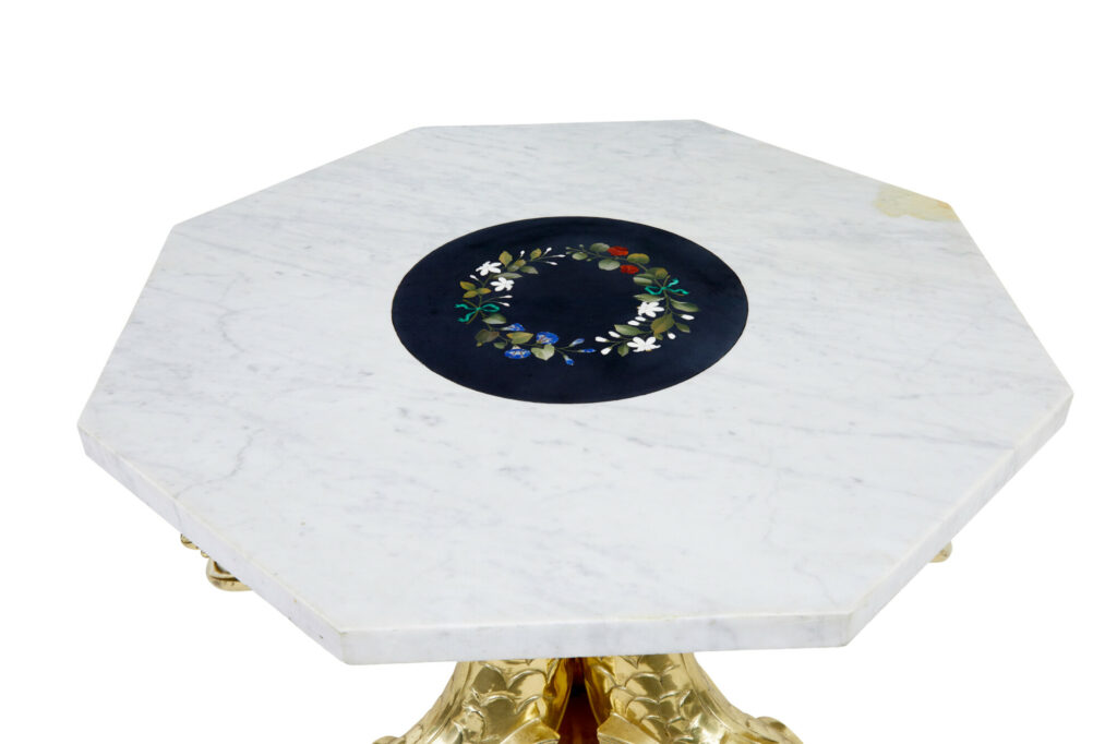 Mid Century Italian Brass and Pietra Dura Marble Center Table — image 10