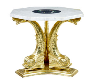 Mid Century Italian Brass and Pietra Dura Marble Center Table — thumbnail 1