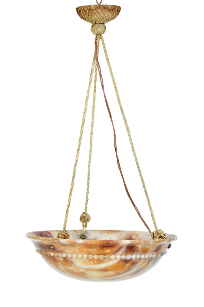 Art Deco Carved Alabaster Hanging Pendant Light