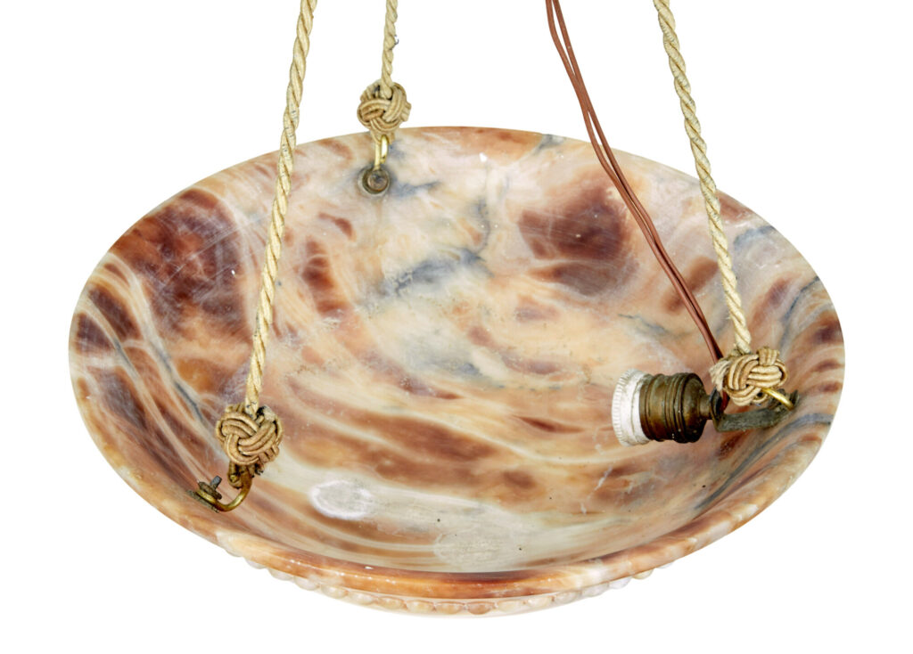 Art Deco Carved Alabaster Hanging Pendant Light — image 3