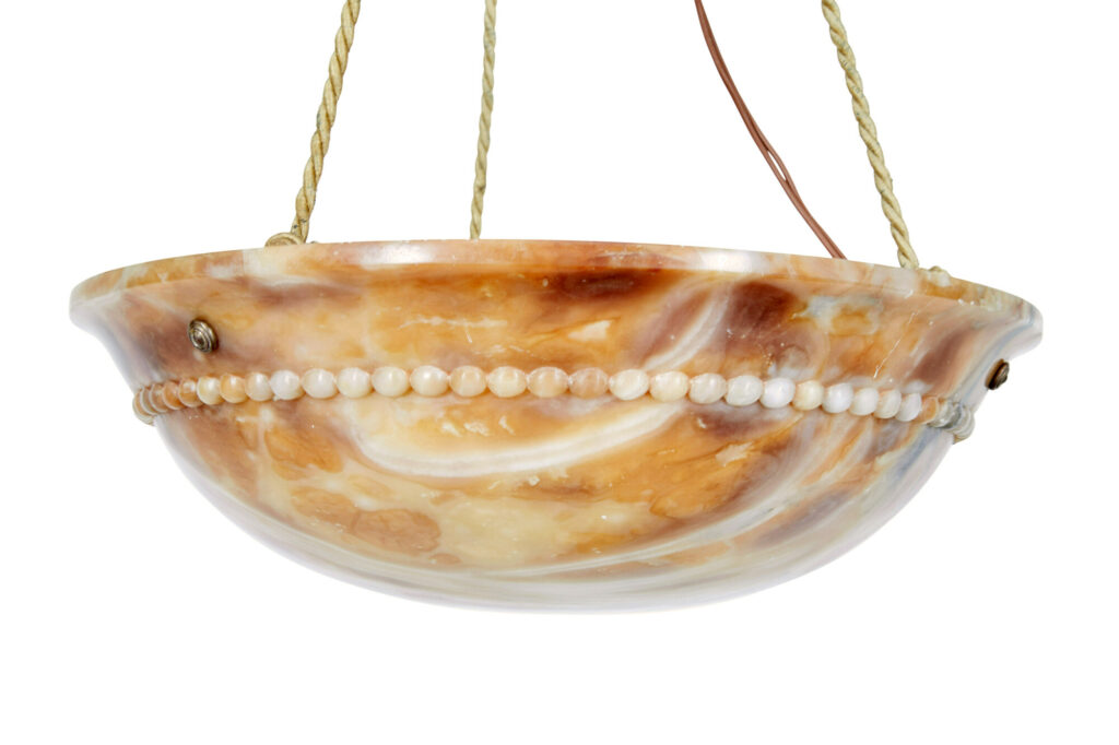 Art Deco Carved Alabaster Hanging Pendant Light — image 5