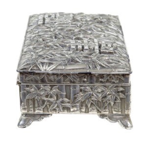 20th Century Oriental Silver Plate Bamboo Decorated Tobacco Box — thumbnail 6