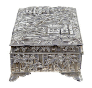 20th Century Oriental Silver Plate Bamboo Decorated Tobacco Box — thumbnail 7