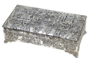 20th Century Oriental Silver Plate Bamboo Decorated Tobacco Box — thumbnail 3