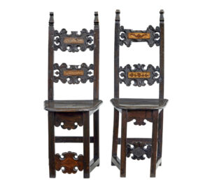 PAIR OF 19TH CENTURY CAROLEAN INSPIRED HALL CHAIRS