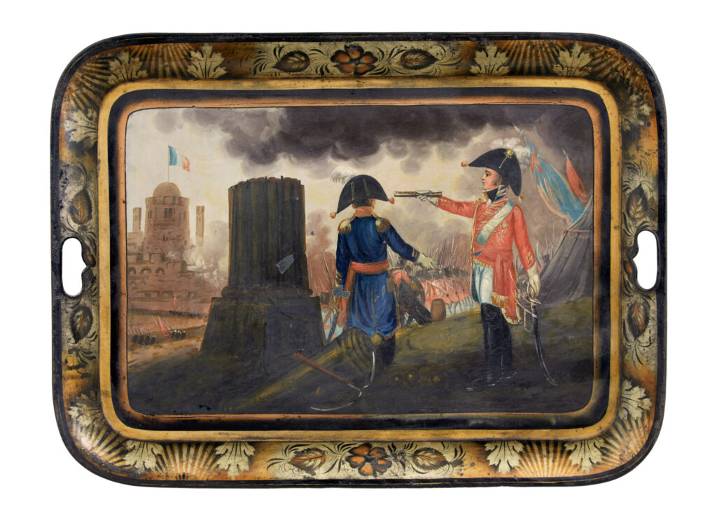 RARE 19TH CENTURY TOLEWARE TRAY BATTLE OF WATERLOO