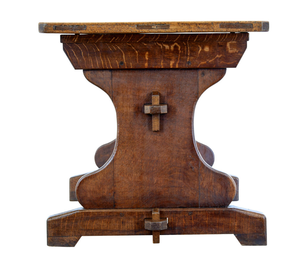 Early 20th Century Oak Trestle End Table — image 4