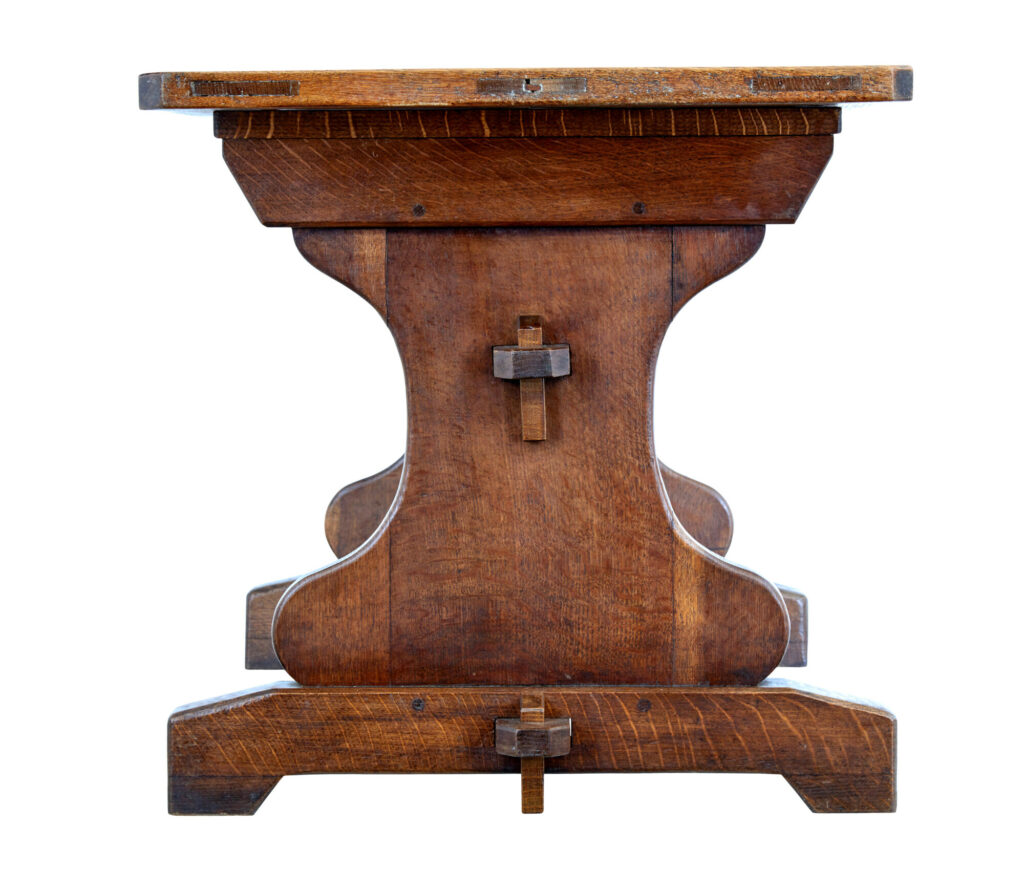 Early 20th Century Oak Trestle End Table — image 5