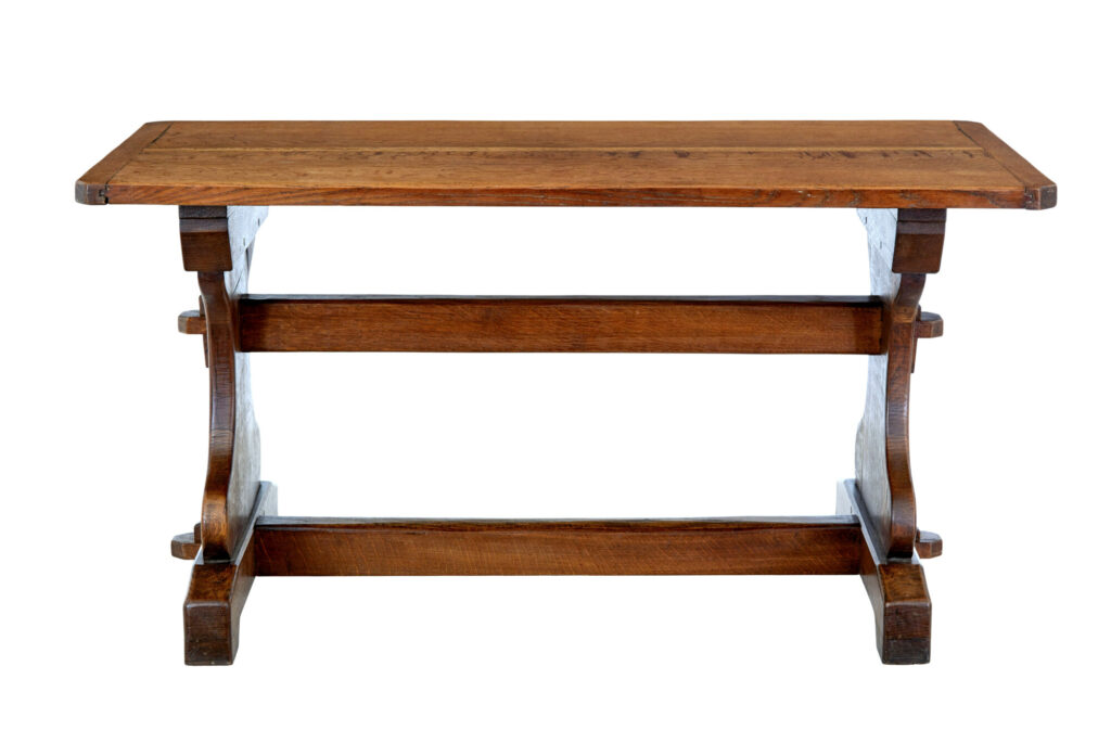 Early 20th Century Oak Trestle End Table — image 7