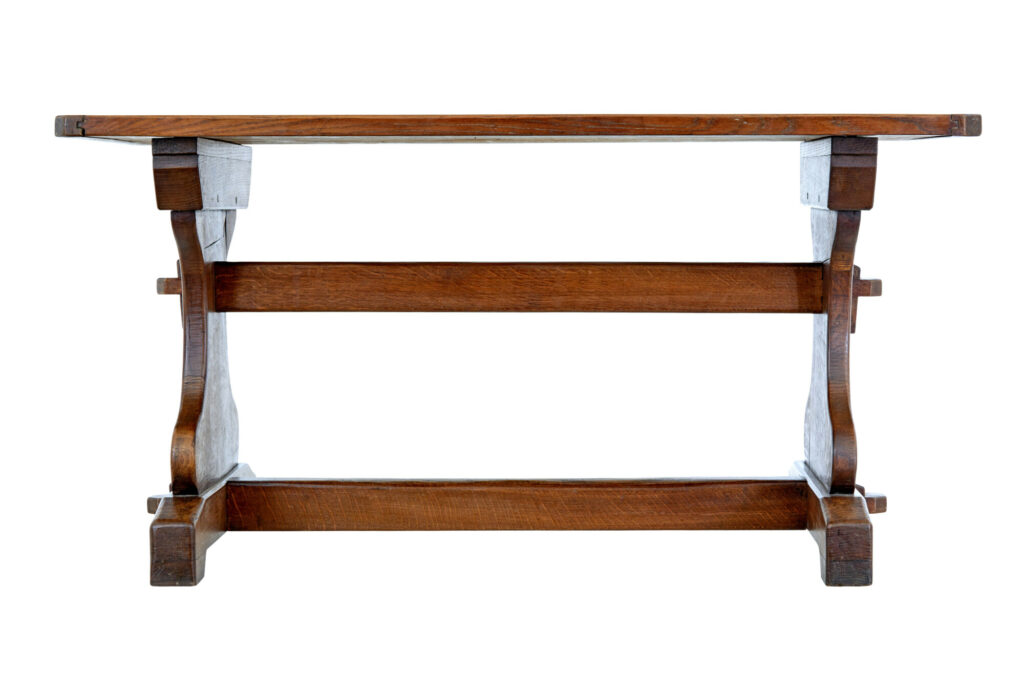 Early 20th Century Oak Trestle End Table — image 6
