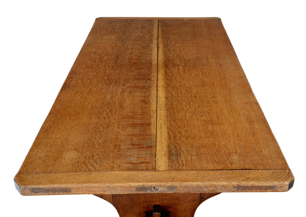 Early 20th Century Oak Trestle End Table — image 3