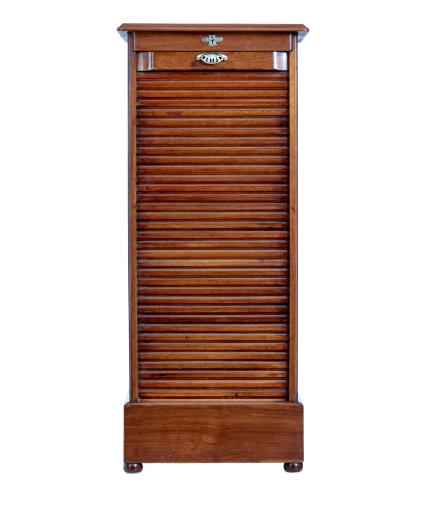 Early 20th Century Walnut Tambour Cabinet — image 4