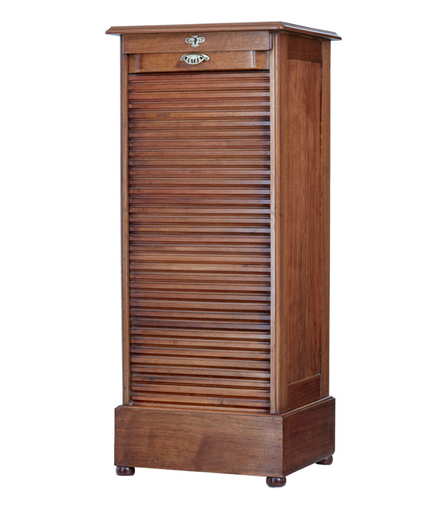 Early 20th Century Walnut Tambour Cabinet — image 1