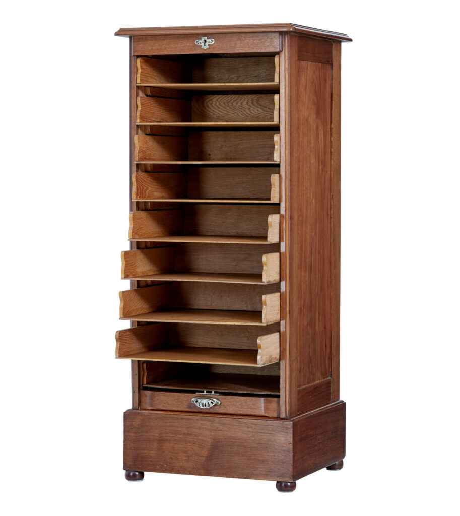 Early 20th Century Walnut Tambour Cabinet — image 8