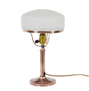 MID 20TH CENTURY COPPER AND FROSTED GLASS TABLE LAMP