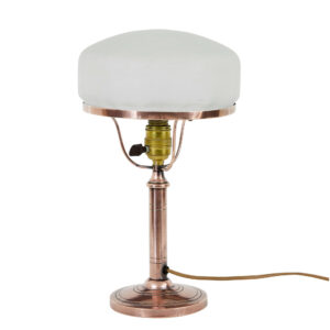 MID 20TH CENTURY COPPER AND FROSTED GLASS TABLE LAMP