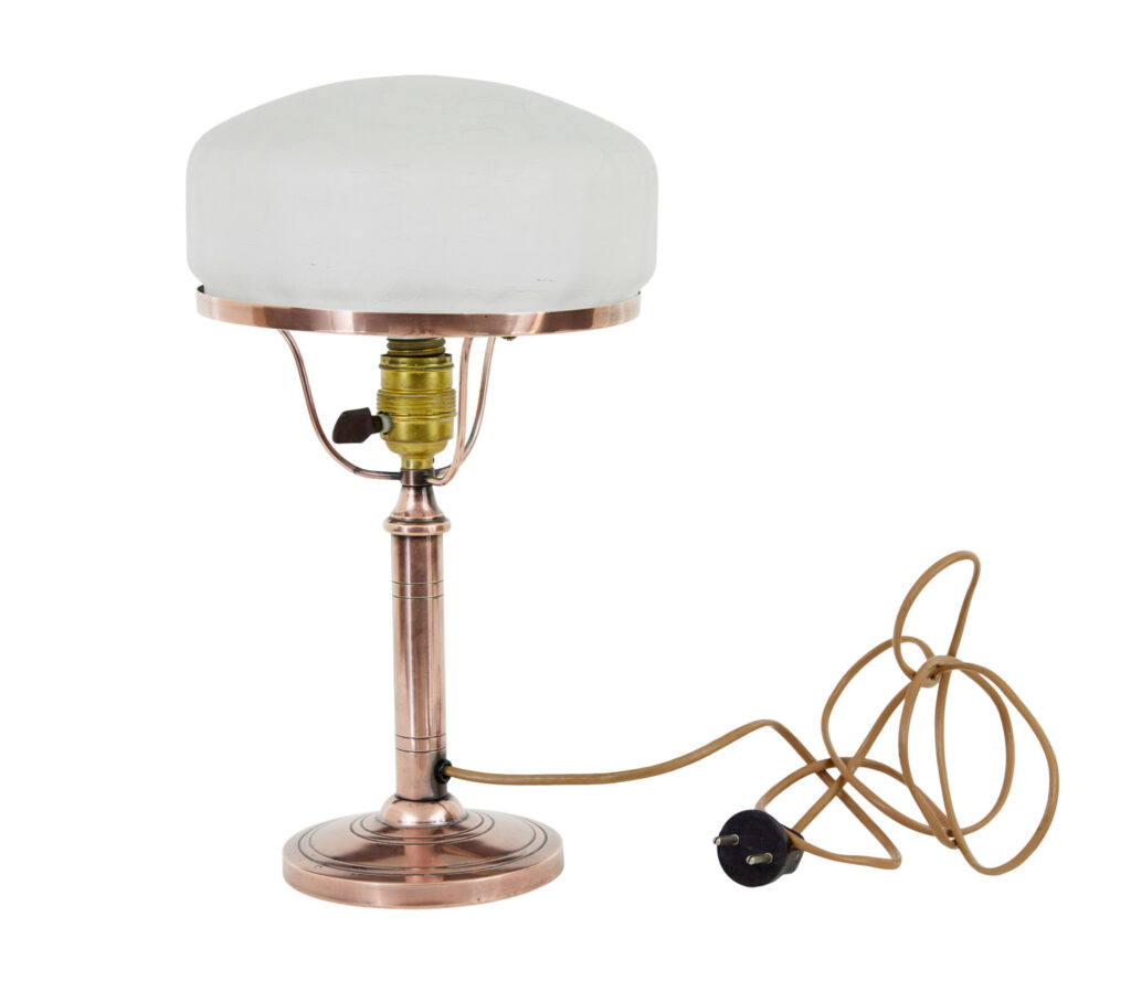 Mid 20th Century Copper and Frosted Glass Table Lamp — image 2