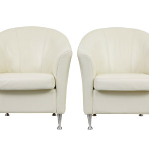 PAIR OF MID-20TH CENTURY SCANDINAVIAN LEATHER TUB ARMCHAIRS