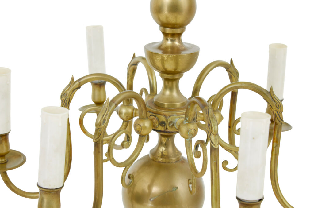 Early 20th Century 6 Arm Brass Chandelier — image 7