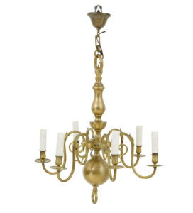 Early 20th Century 6 Arm Brass Chandelier — thumbnail 2