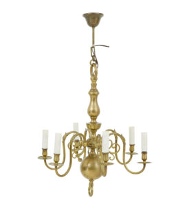 Early 20th Century 6 Arm Brass Chandelier — thumbnail 1