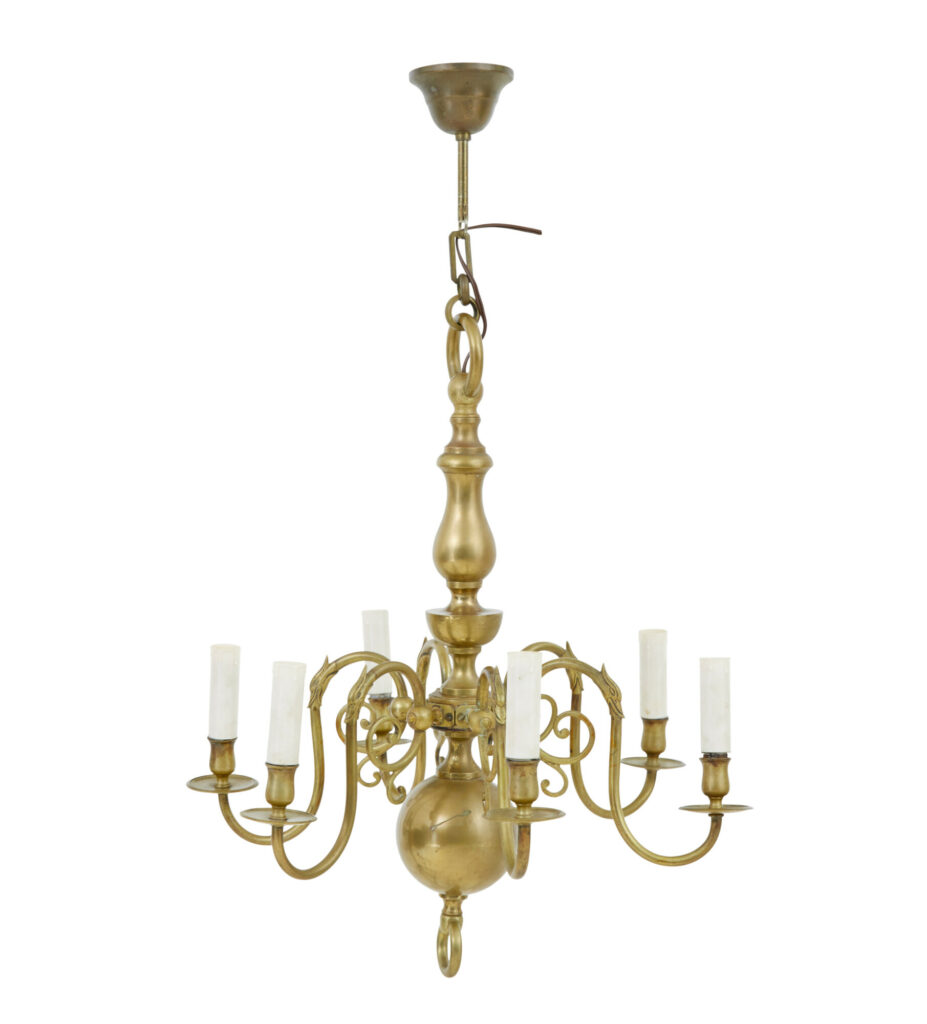 EARLY 20TH CENTURY 6 ARM BRASS CHANDELIER