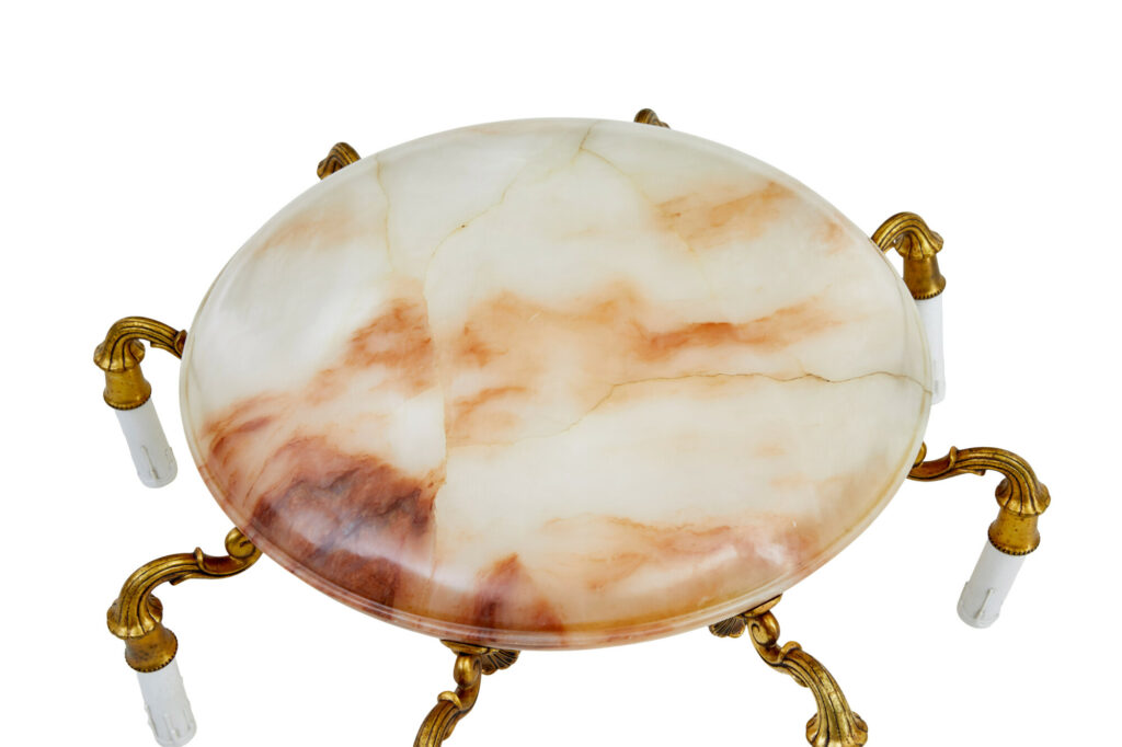 Art Deco Alabaster and Ormolu Chandelier Light — image 2